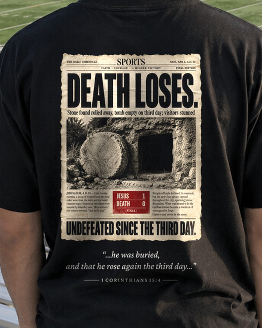 Undefeated Sports Page tee, close-up of the back print