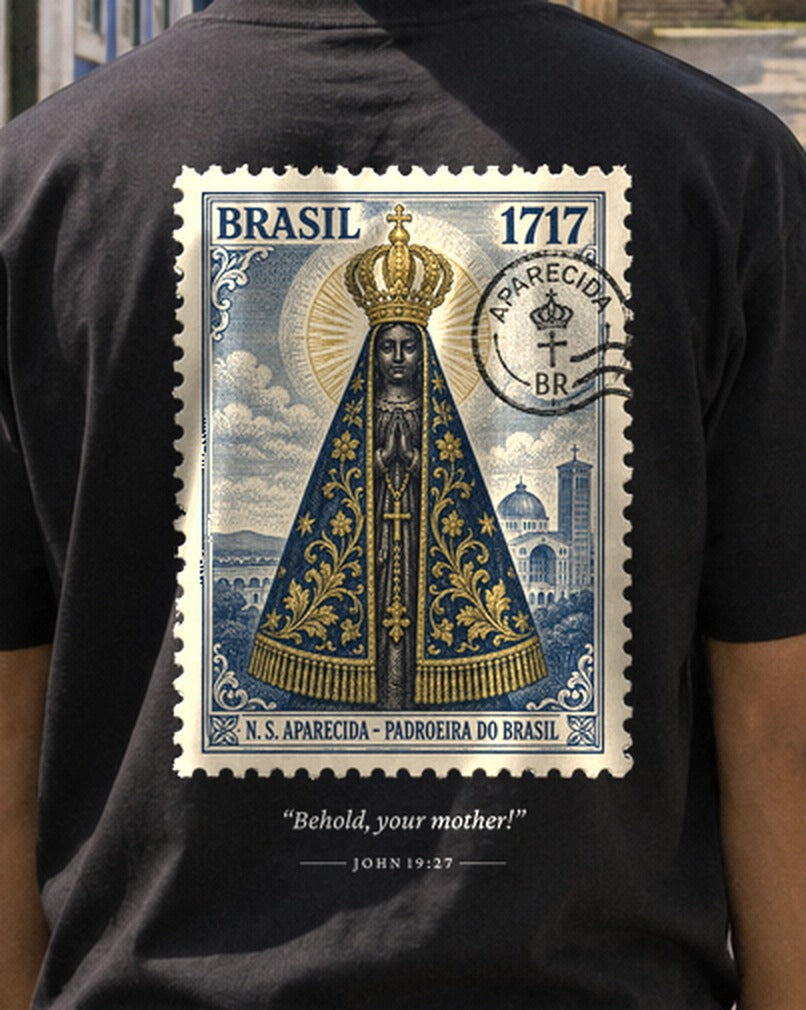 Aparecida 1717 Stamp tee, close-up of the back print