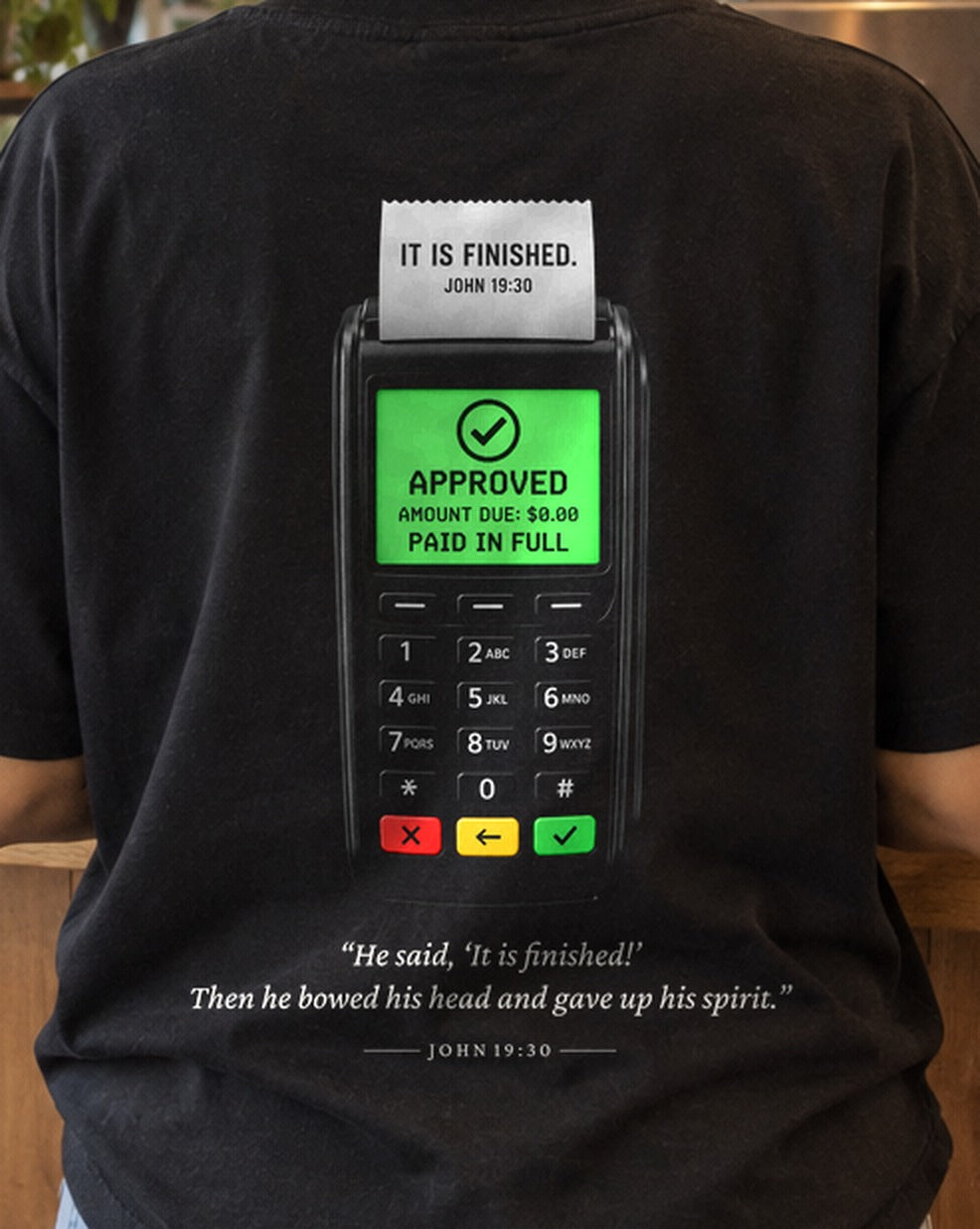 Paid in Full Card Terminal tee, close-up of the back print